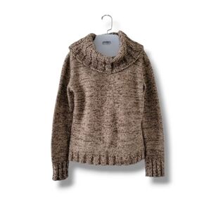 Liz Claiborne | Chunky Tan/Brown Cowl Neck Wool Blend Knit Sweater (SIZE S)